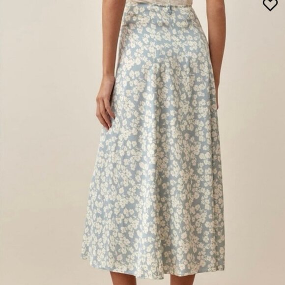 Reformation Zoe Midi Skirt Blue Floral Slit Front Women’s Size 2 - Picture 7 of 9